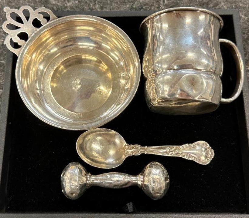 Sterling Silver Cup, Bowl and more: Sterling Silver Cup, Bowl, Spoon and Knife Rest. Approx. 5.3 ozt.