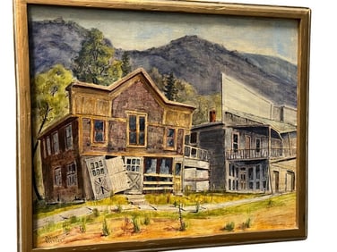 Julius Richter signed Watercolor on Board, Old West Town