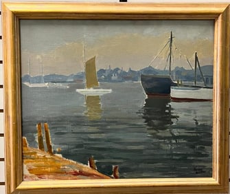 Julius Richter signed Watercolor on Board, Ships at Sea
