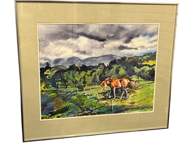 Robert N. Blair signed watercolor, Horse in Field