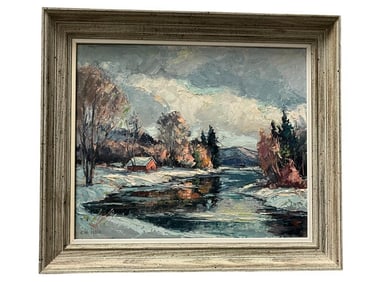 Carl Illig signed Oil on Board, Winter Landscape