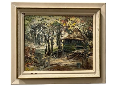 Oil on Canvas of a Rustic Cabin Scene