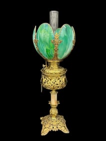 6 Panel Slag Glass Tulip Lamp