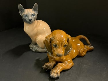 Rosenthal Dog and Royal Copenhagen Cat Figurines