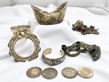Group of Chinese Coins, Bracelets, etc