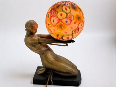 Art Deco Lady Lamp with Millefiori Shade