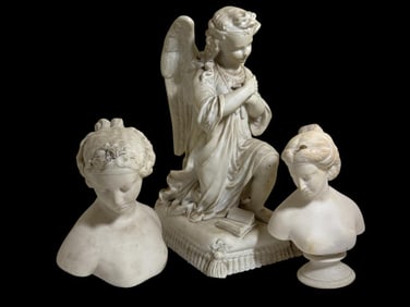 Angel Kneeling Statue and Female Busts