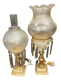 Two Frosted Glass Lamps with Prisms