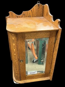 Small Oak Mirrored Corner Cabinet