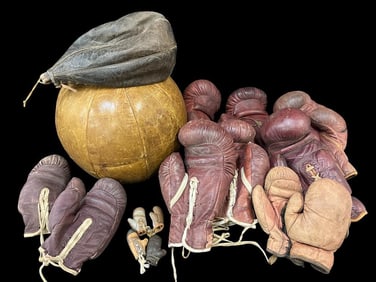 Vintage Boxing Gloves, Salesman Samples and Medicine Ball