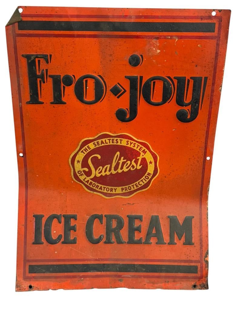 Fro Joy Metal Ice Cream Sign: Fro Joy Metal Ice Cream Sign. Approx. 20 x 28 inches.