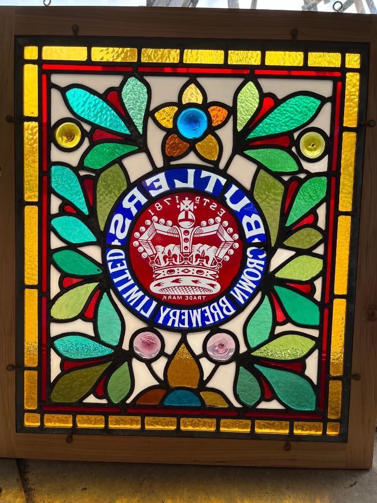 Late 19th C. Leaded Glass Window from Butler Crown Brewery (1 of 2)