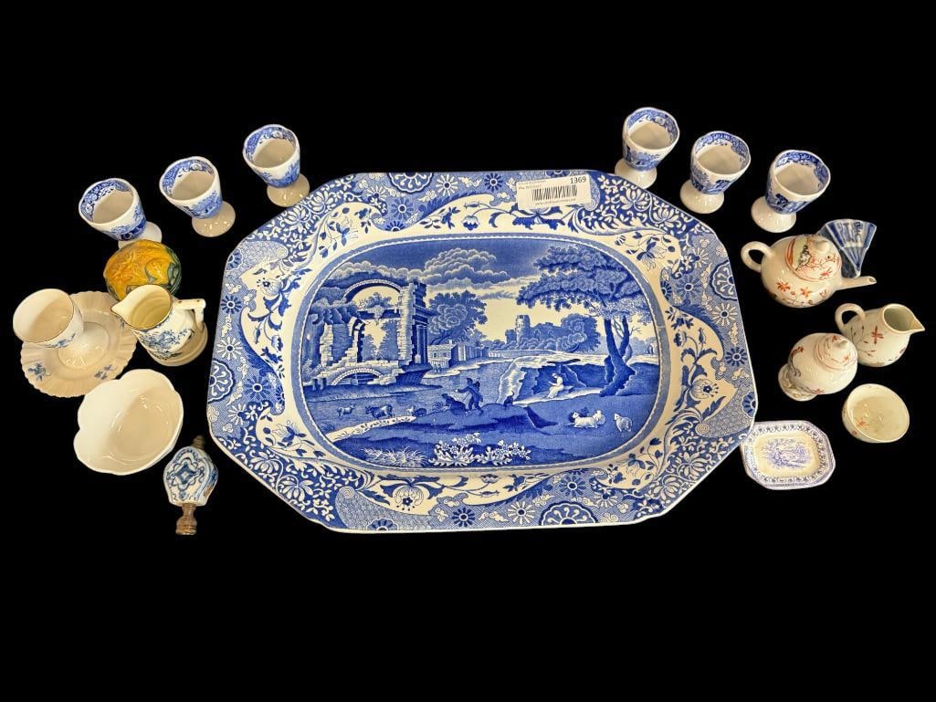 Spode Egg Cups, Platter and more: Spode Egg Cups, Platter and more. Approx. 17 pieces.