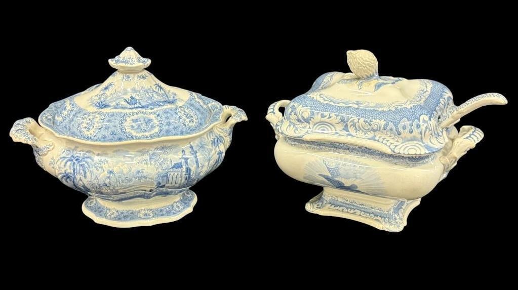 2 Covered Soup Tureens incl. 19th C. Patriotic (1 of 6)