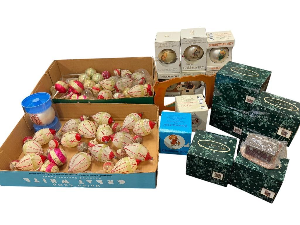 Antique and Modern Christmas Ornaments: Antique and Modern Christmas Ornaments. Some by Hummel, Williamsburg and Schmid. Approx. 55 pieces.