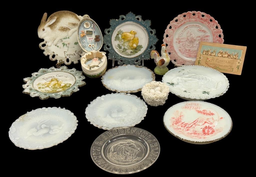 Easter Theme Painted Plates, Rooster etc: Easter Theme Painted Plates, Rooster etc. Approx. 15 pieces.