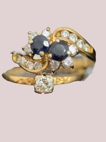 Two 14k Gold Rings with Diamonds and Sapphires