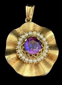 14k Gold with Amethyst and Pearls Pendant