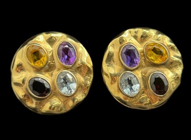 14k Gold Earrings with Multicolor Stones