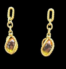 18k Gold Drop Earrings with Citrine Stones