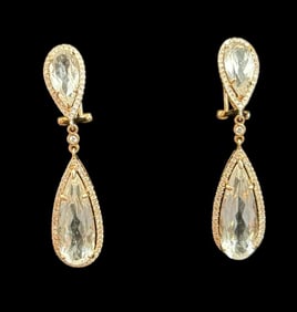 14k Gold Drop Earrings with Clear Stones