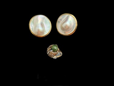 14k Gold Ring and Mother of Pearl Earrings