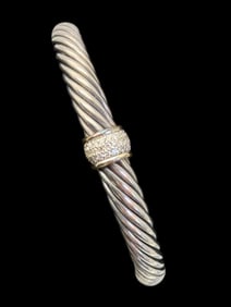 David Yurman Sterling Gold Diamond Cuff Bracelet