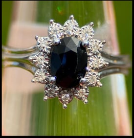 14k Gold Ring with Diamonds and Sapphire