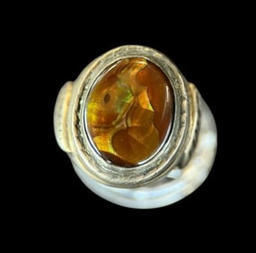 Sterling Silver Ring with Amber Color Stone