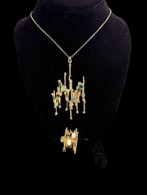 14k Gold Ring and Necklace with Stones