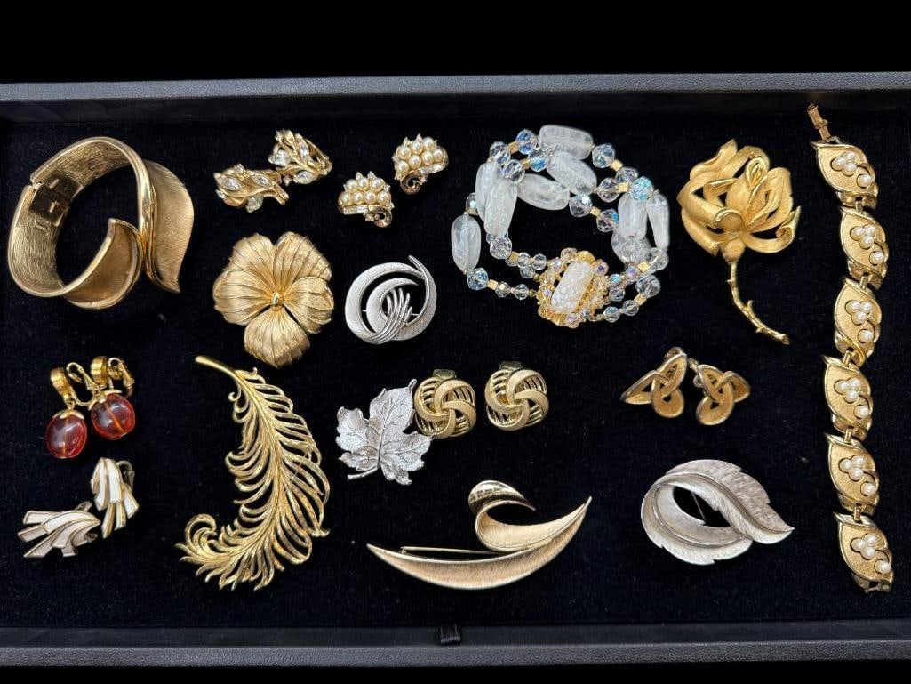 Trifari Costume Jewelry: Trifari Costume Jewelry Pins, Bracelets and Earrings. Approx. 22 pieces total.