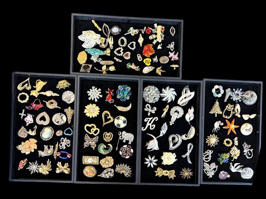 Costume Jewelry Pins, Brooches etc: Costume Jewelry Pins, Brooches etc. Some by Ann Klein, Sarah Coventry, Joan Rivers, Nolan Miller, Coro and more. Over 100 pieces..