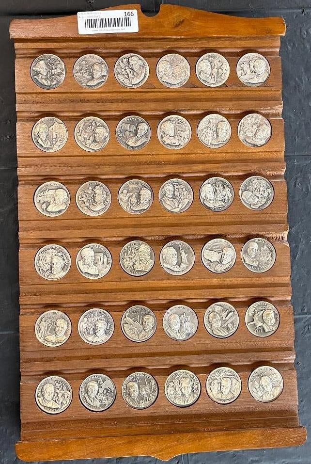 Wittnauer Mint High Relief Sterling President Coins: Wittnauer Mint High Relief Sterling President Coins / medals. 36 coins total.