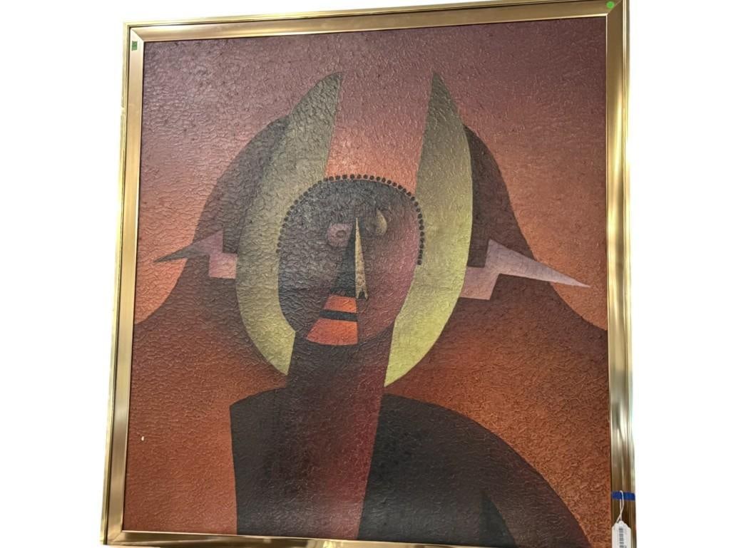 Large Abstract Face oil on canvas: Large Abstract Face oil on canvas.Possibly signed Urbina. Approx. 56 x 64 inches.