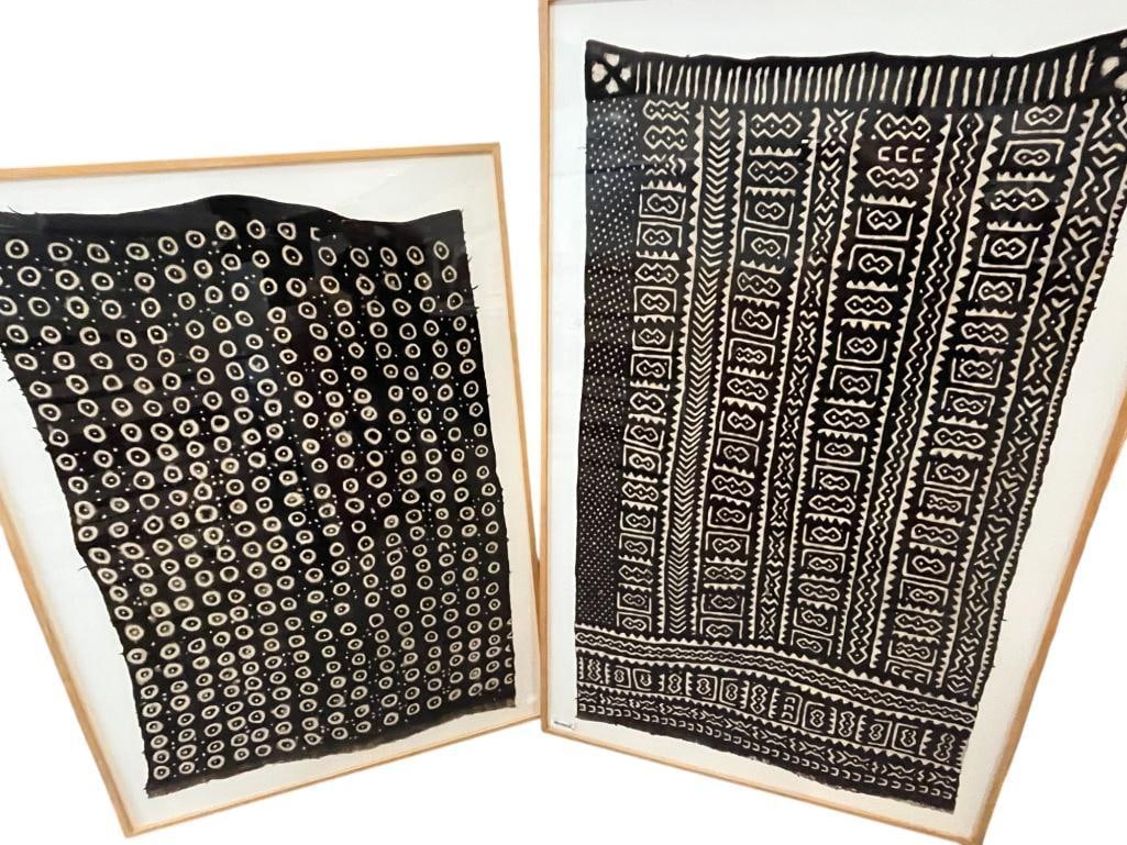 Two African Bambara Mud Cloth: Two African Bambara Mud Cloth. Approx. 34 x 60 inches and 34 x 52 inches. Frames approx. 43 x 69 inches and 42 x 59 inches.