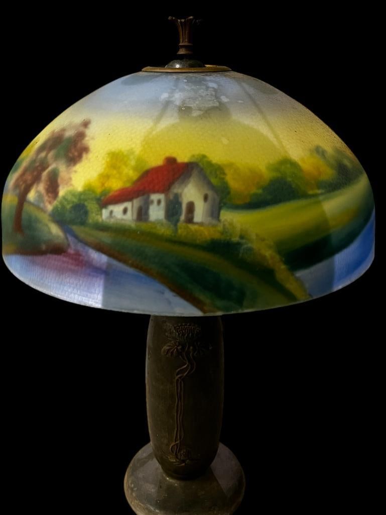 Reverse Painted Table Lamp: Reverse Painted Table Lamp. Approx. 24 x 16 x 16 inches.