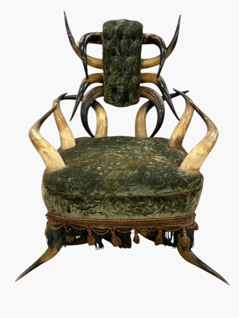 Victorian Horn Chair: Impressive Victorian Horn Chair. Approx. 40 x 32 x 38 inches.