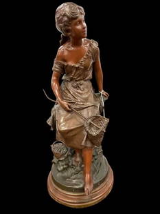 Auguste Moreau signed Bronze: Auguste Moreau signed Bronze. Pecheuse de Crevettes. Salon De Beaux - Arts. Approx. 26 x 11 x 12 inches.