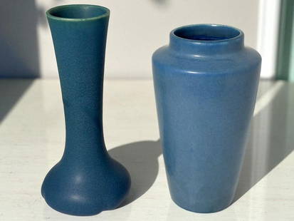 2 Rookwood Vases: 2 Rookwood Vases. Number 1918 and 696. Tallest approx. 9.75 x 4.5 x 4.5 inches.