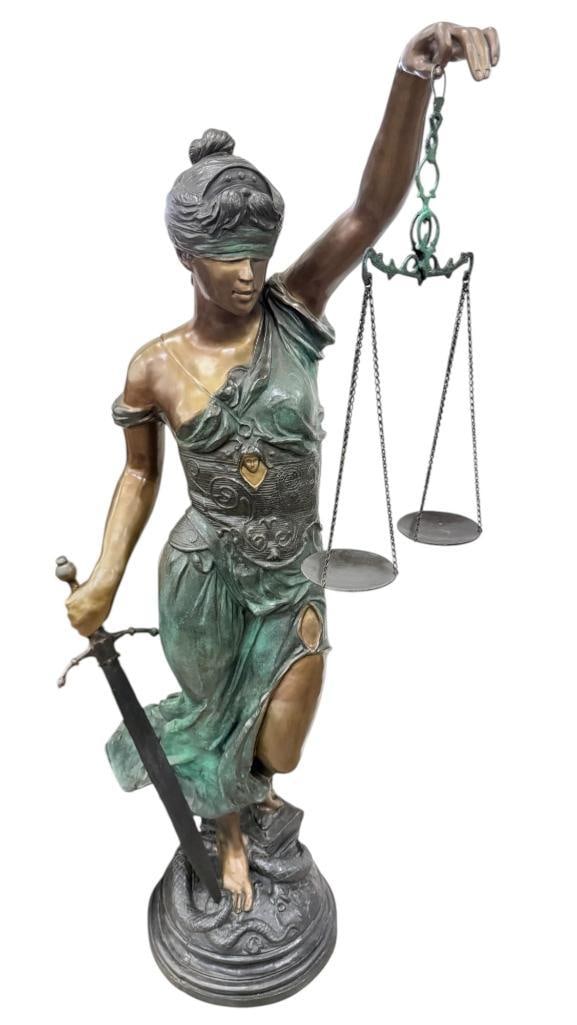 A. Moreau signed Bronze Lady Justice: Lifesize A. Moreau signed Bronze Lady Justice. Approx. 68 x 24 x 24 inches. Local Pickup or 3rd Party Shipping only.