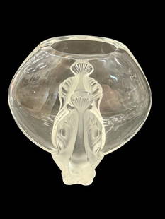 Lalique France Garance Frosted Fish Vase: Lalique France Garance Frosted Fish Vase. Approx. 8.5 x 8 x 9 inches.