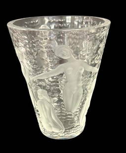 Lalique Ondines Frosted Nudes Crystal Vase: Lalique Ondines Frosted Nudes Crystal Vase. Approx. 9.5 x 7.5 x 7.5 inches.