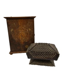 Antique Tramp Art Footed Box and Cabinet