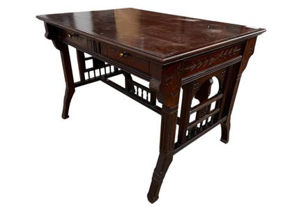 Nicely carved Mahogany Library Table: Nicely carved Mahogany Library Table. Approx. 30 high x 44 long x 31 wide.