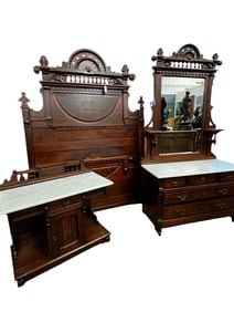 Victorian Walnut and Marble Bedroom Set