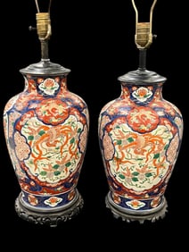Japanese Hand Painted Lamps with Dragons