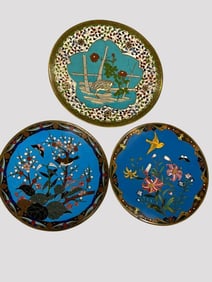 3 Cloisonne Plates with Birds