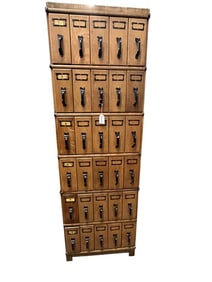 6 Section Oak File Cabinet with 30 Drawers