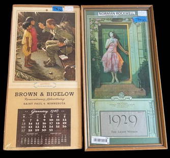 2 Norman Rockwell Advertising Calendars: 2 Norman Rockwell Advertising Calendars, including Lester S. Emerson Electrical, Radio, automotive Supplies. Approx. 12 x 23 inches.