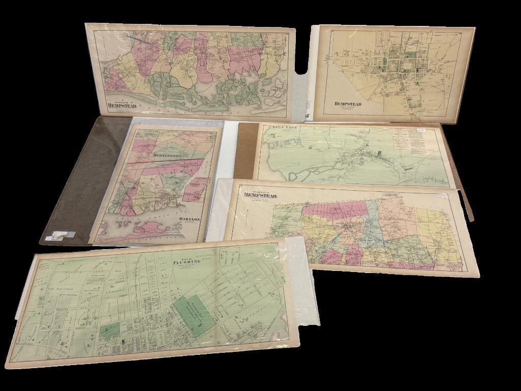 6 Late 1800's Long Island Maps: 6 Late 1800's Long Island Maps. Various sizes. Including Hempstead, Babylon, Glen Cove and Flushing.